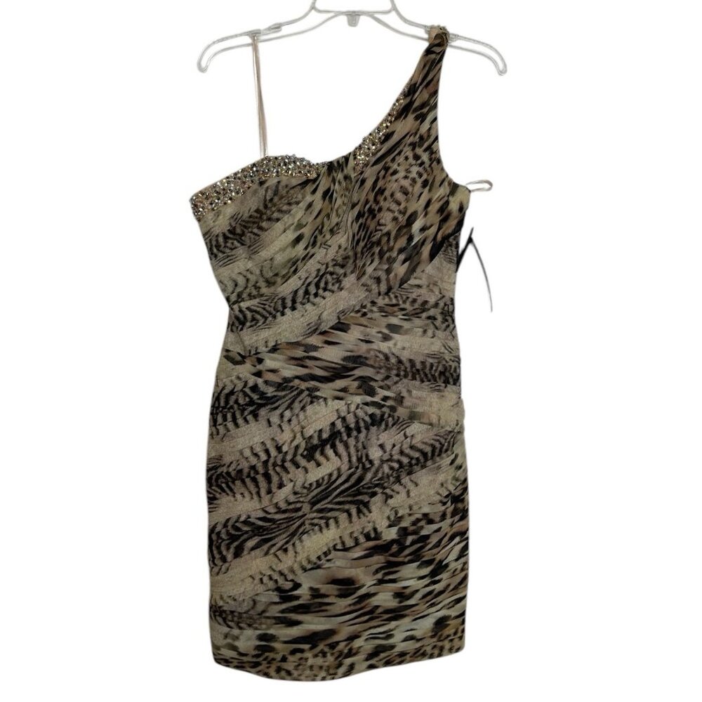 La Femme Dress Womens Size‎ 8 Cheetah Leopard Beaded Pleated Bodycon